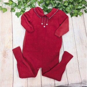 Pili Carrera Knit Red Jumpsuit Collared Gray Trim Long Sleeve Size 12M